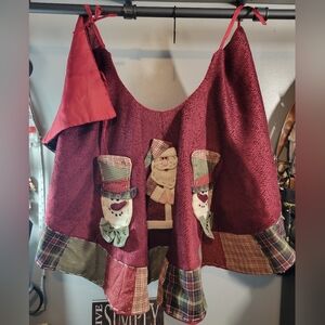 Festive Red Christmas Tree Skirt with Snowman And Santa Design